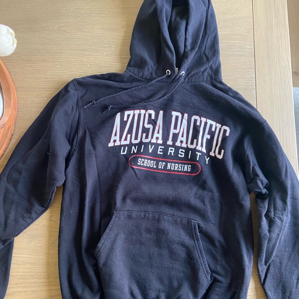Champion Black Hoodie with White and Red Print